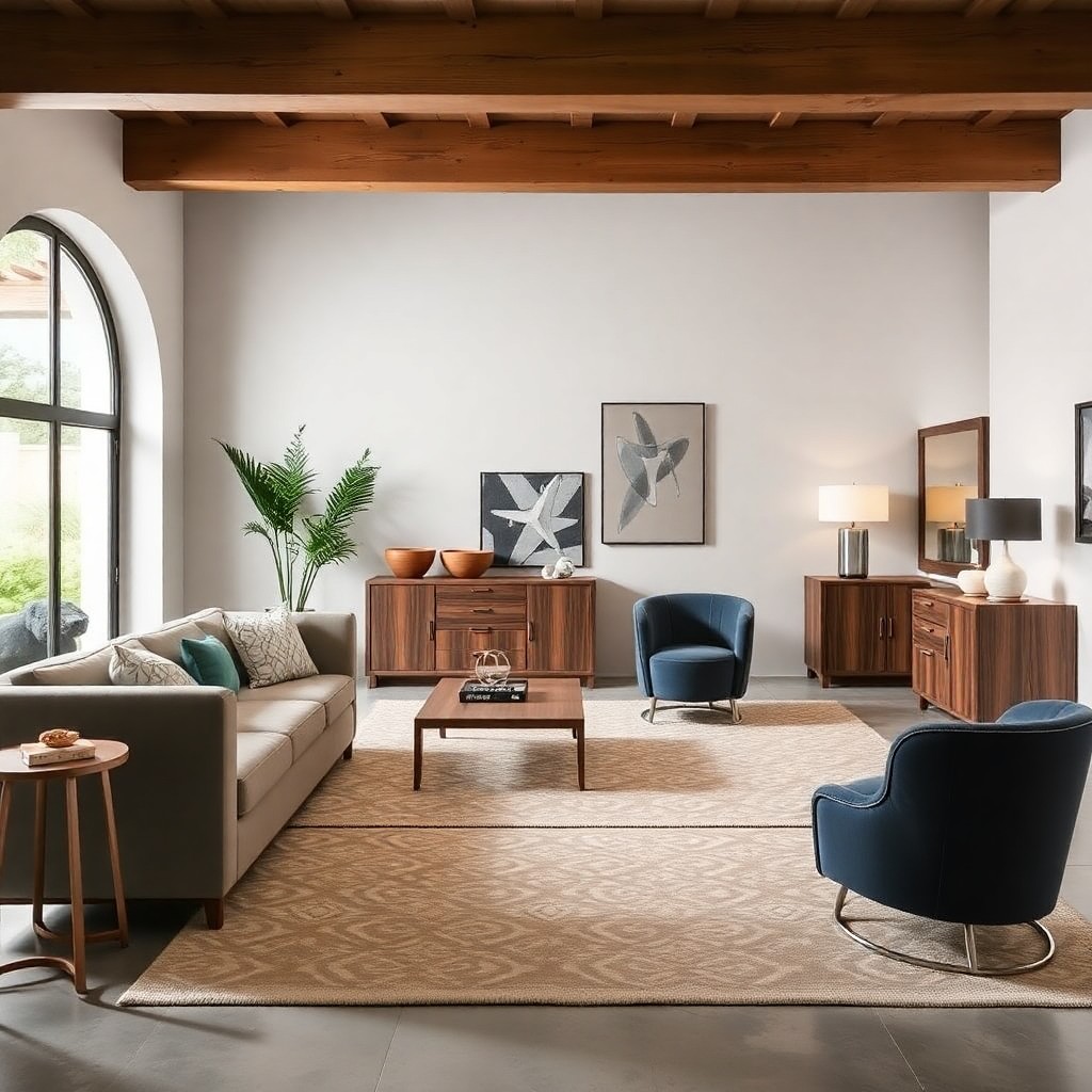 Sala moderna con muebles auto contemporáneos tendencia 2025